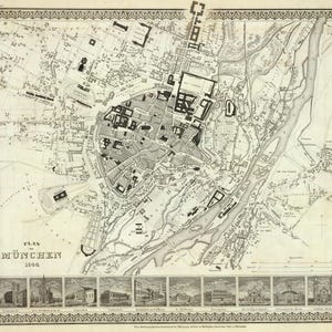 Plan von Munich, Munich Stadtplan, Munich Map, Map of Munich, Munchen Map, München Map, München Plan, Map of Germany, Germany Maps, 1844