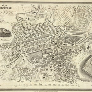 Mapa antigo de Edimburgo, mapa de Edimburgo, mapa de Edimburgo, mapa vintage de Edimburgo, mapa do Reino Unido, 1844