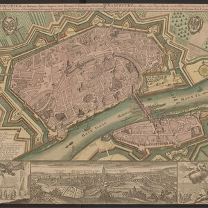 Mapa de Fráncfort del Meno para entusiastas y aficionados a la historia, Impresión de Frankfurt, Mapa antiguo de Fráncfort del Meno, Mapa de Alemania, Alemania Impresión de mapas, 1762
