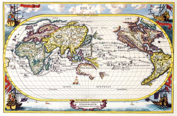 額装品/Old World Map Blue/ポスター Old World Map Blue Canvas Wall Art by Wild Apple Portfolio