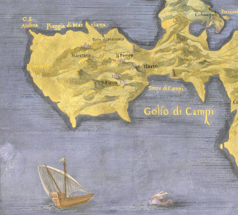 Elba Island, Napoleon Exile in 1814, Elba Map, Old Map of Europe