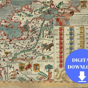 Part of Carta Marina Map, Antique Map, Digital Old World Map, Old Map Print, Digital Map, Digital Map Print, Vintage Map, Vintage Map, 1539