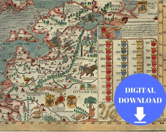 Parte de Carta Marina, Mapa antiguo, Mapa digital del Viejo Mundo, Impresión de mapa antiguo, Mapa digital, Impresión de mapa digital, Mapa antiguo, Mapa antiguo, 1539