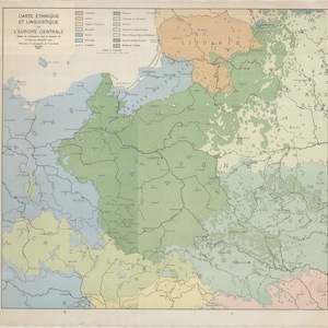 Linguistic Map of Central and Eastern Europe, Linguistic Map, Language Map, Map of Europe, Europe Map, Old Europe Map, Retro Map of Europe