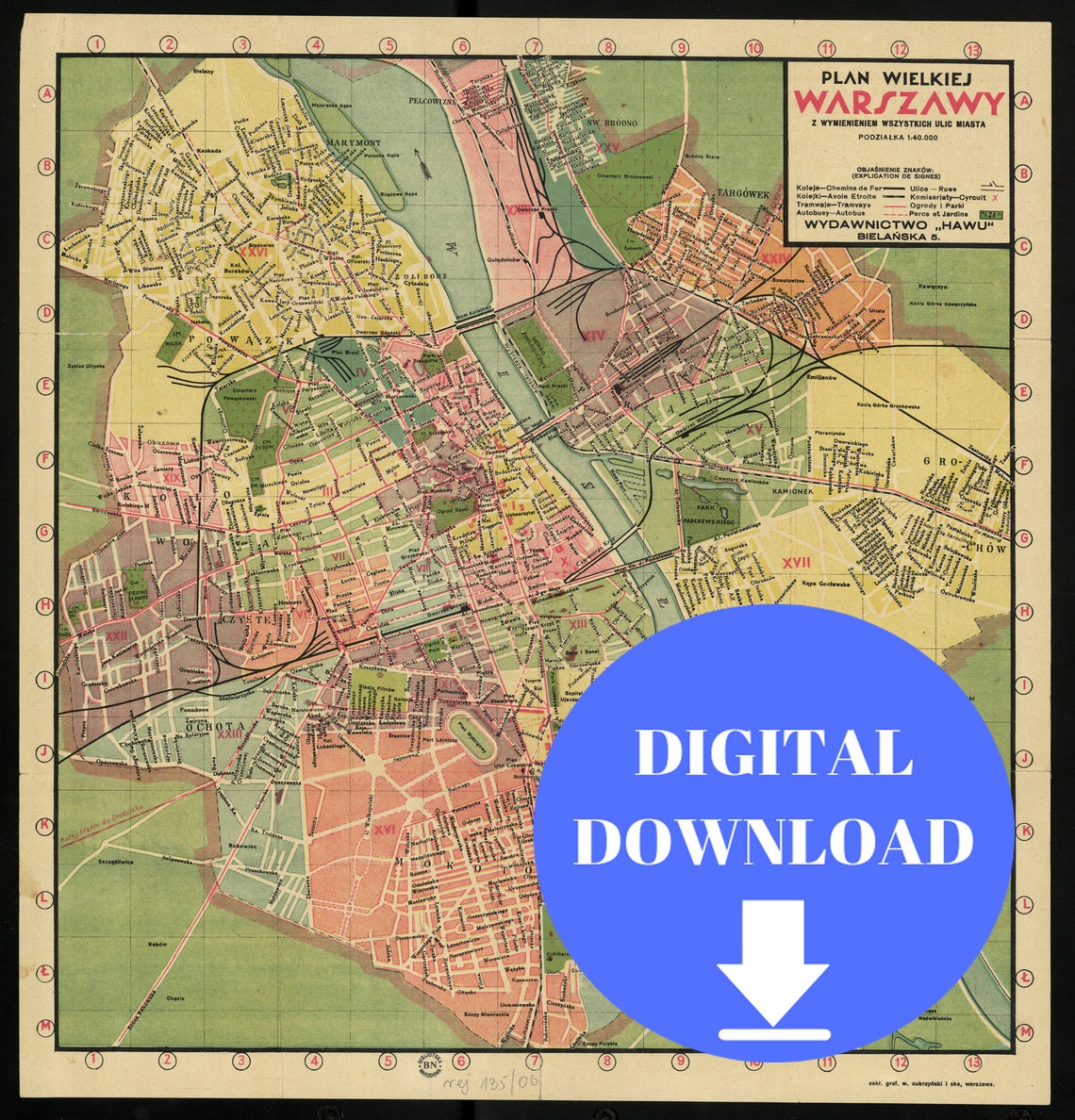 Warsaw Map Warsaw City Print Warsaw Art Europe Map Map of Poland Map of ...