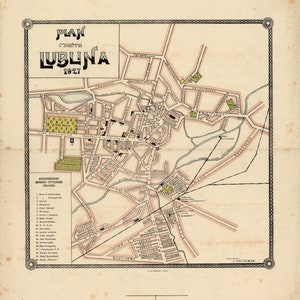 Lublin Map, Map of Lublin, Lublin Plan, Lublin Poster, Lublin Art, Lublin Wall Art, Old Lublin Plan, Retro Lublin Plan, Vintage Lublin Map
