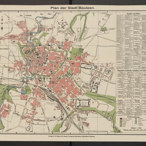 Bautzen Stadtplan, Bautzen Karte, Mapa de Bautzen, Mapa de Budissin, Mapa de Budyšin, Plan alemán, Mapas alemanes, Plan de Bautzen, Impresión de Bautzen, 1930