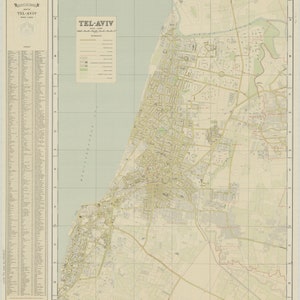 Carte de Tel Aviv, Carte de Tel Aviv, Décor de Tel Aviv, Art mural de Tel Aviv, Gravure de Tel Aviv, Affiche de Tel Aviv, Art de Tel Aviv, Carte d’Israël, 1950