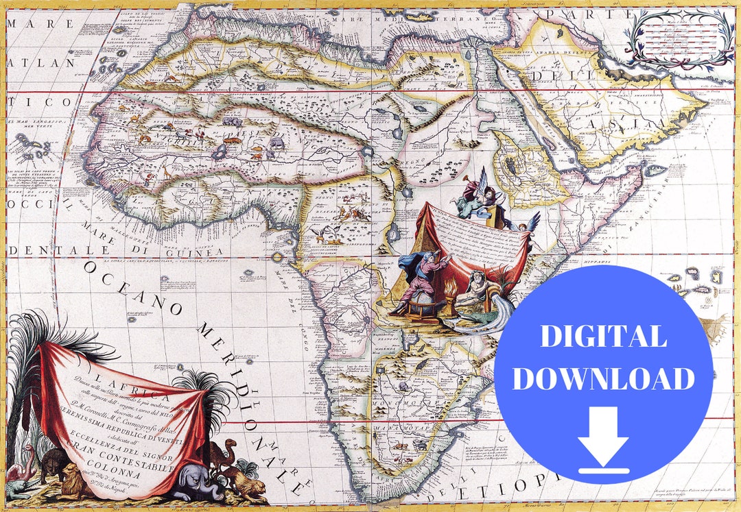 Old Map of Africa, Digital Map Print, Vintage Map, Vintage Map Print ...