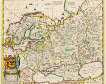 Old Map of Russia, Russia Map, Old Russia Map, Map of Russia, Vintage Map Print, Ancient Maps, Old Map Print, Antique Map, 1635 Map