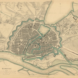 Hamburg Map, Map of Hamburg, Old Hamburg Map, Germany Map, Map of Germany, Germany Map Print, 1841