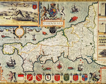 Cornwall Map, Cornwall Print, Old Map of Europe, Old Europe Map, Map of Europe, Printable Download, Europe Map, PRINTABLE Map 1627