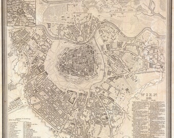 Carte de Vienne, carte de Vienne, carte de Vienne, plan de Vienne, ancienne carte de Vienne, carte de l’Autriche, carte de l’Autriche, Autriche Impression de carte, 1844