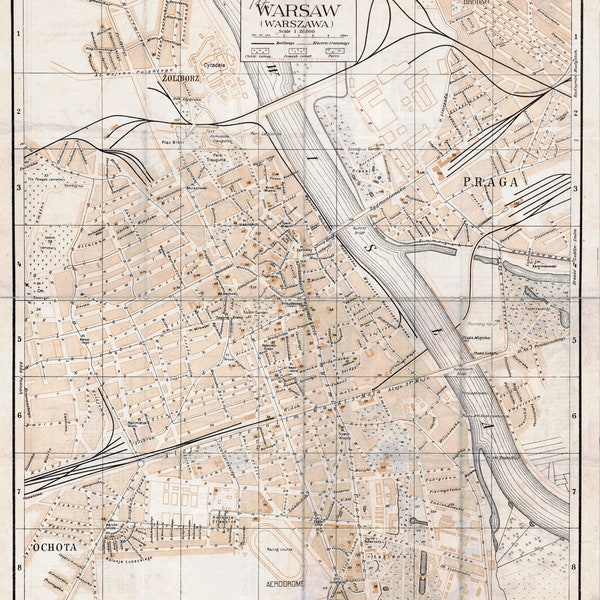 Warsaw Map, Map of Warsaw, Warsaw City, Old Warsaw Map, Retro Warsaw Map, Vintage Warsaw Map, Warsaw Print, Warsaw History, Warsaw Map, 1930