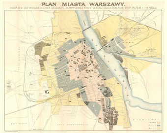 Warsaw Map, Warsaw City Print, Warsaw Art, Europe Map, Map of Poland, Map of Warsaw, Poland Map Art, Vintage City Map, Poland Map, 1896