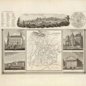 Aachen Map, Aachen Plan, Old Aachen Map, Akwizgran Map, Aachen Print, Retro Aachen Poster, Aachen Download, Aachen Karte, Germany Map,1860