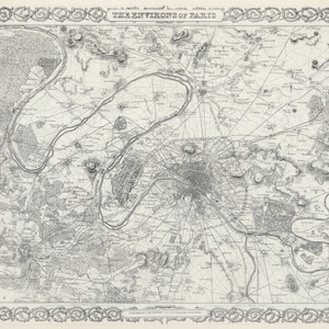 Mapa Paryża, Mapa Paryża, Dekoracja Paryża, Sztuka ścienna Paryża, Wydruk Paryża, Plakat Paryża, Sztuka Paryża, Mapa Francji, Wydruk mapy Francji, Plakat Francji 1865