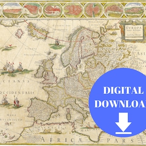 Old Map of Europe, Digital Map Print, Vintage Map, Vintage Map Print, Ancient Maps, Old Maps, Old Map Print, Antique Map, Poster Map