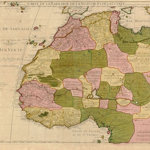 Map of North West Africa, Old Map of Africa, Africa Map, Vintage Map, Vintage Map Print, Ancient Maps, Old Map Print, Antique Map, 1707