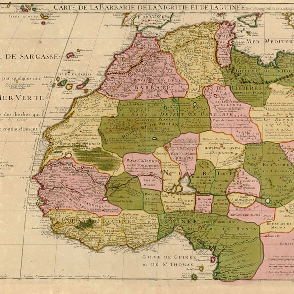 Map of North West Africa, Old Map of Africa, Africa Map, Vintage Map, Vintage Map Print, Ancient Maps, Old Map Print, Antique Map, 1707