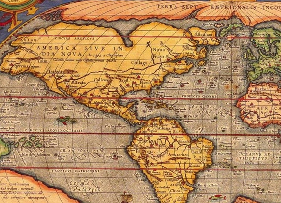 1601年のアンティーク世界地図（印刷可能）（デジタルダウンロード