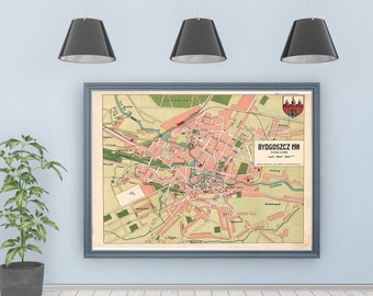 Bydgoszcz Karte - Bydgoszcz Stadt Druck - Europakarte - Karte von Polen - Karte Kunst- Polen Karte Kunst - Vintage Stadtplan - Polen Karte - 1911