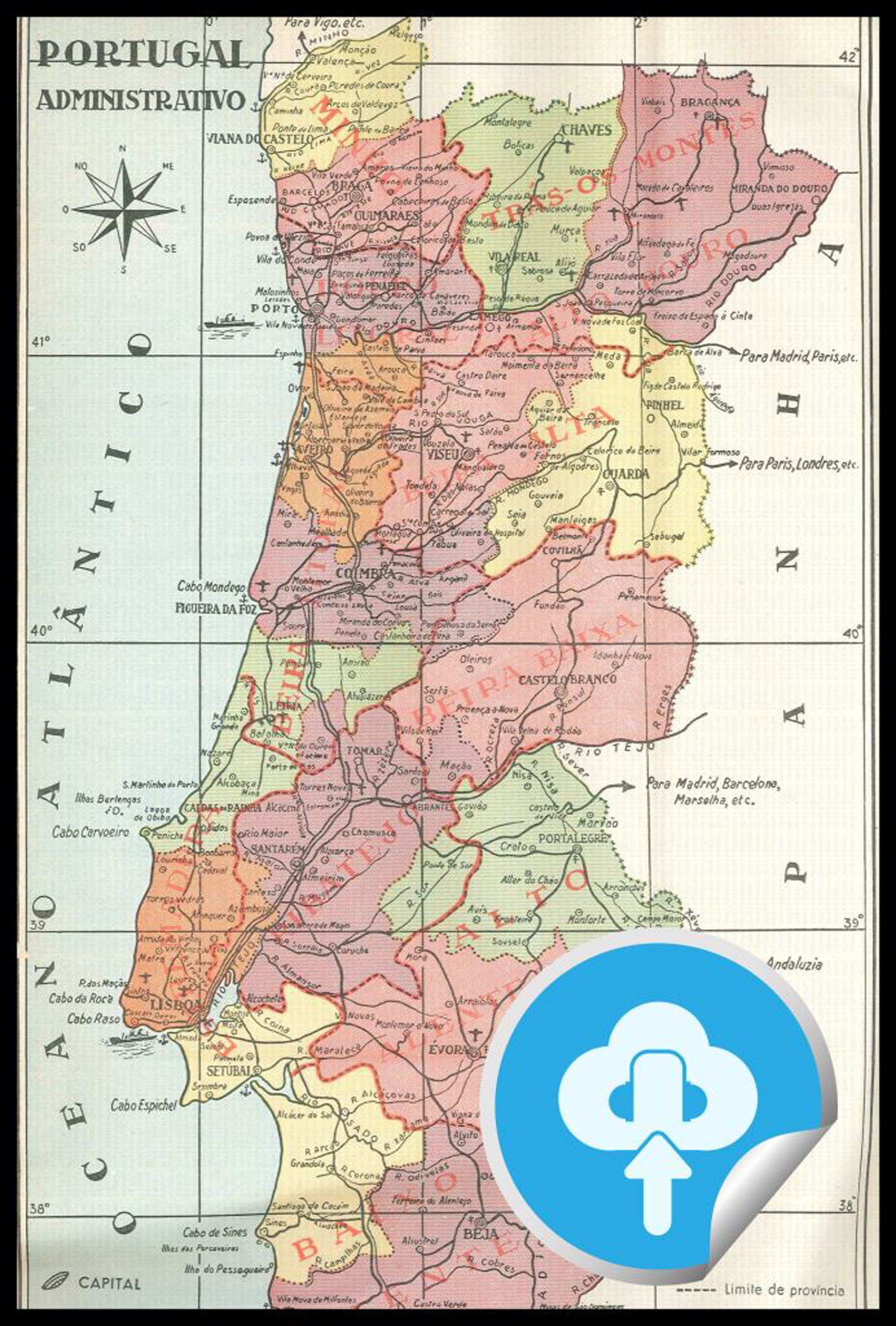 Old Map of Portugal Mapa de Portugal Portuguese map Vintage Map