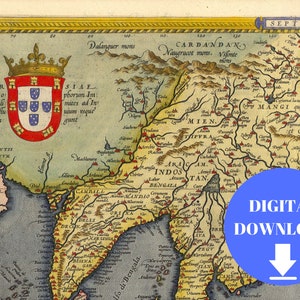 Part of the Ortelius Map East Indies Map, Old World Map, Digital Old World Map, Vintage World Map, Large World Map, Antique World Map, 1570