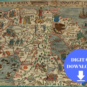 Part of Carta Marina Map, North Pole Map, Printable Map Art, Vintage Map Print, Ancient Maps, Antique Map, 1539 Map, Poster Map, Europe Map