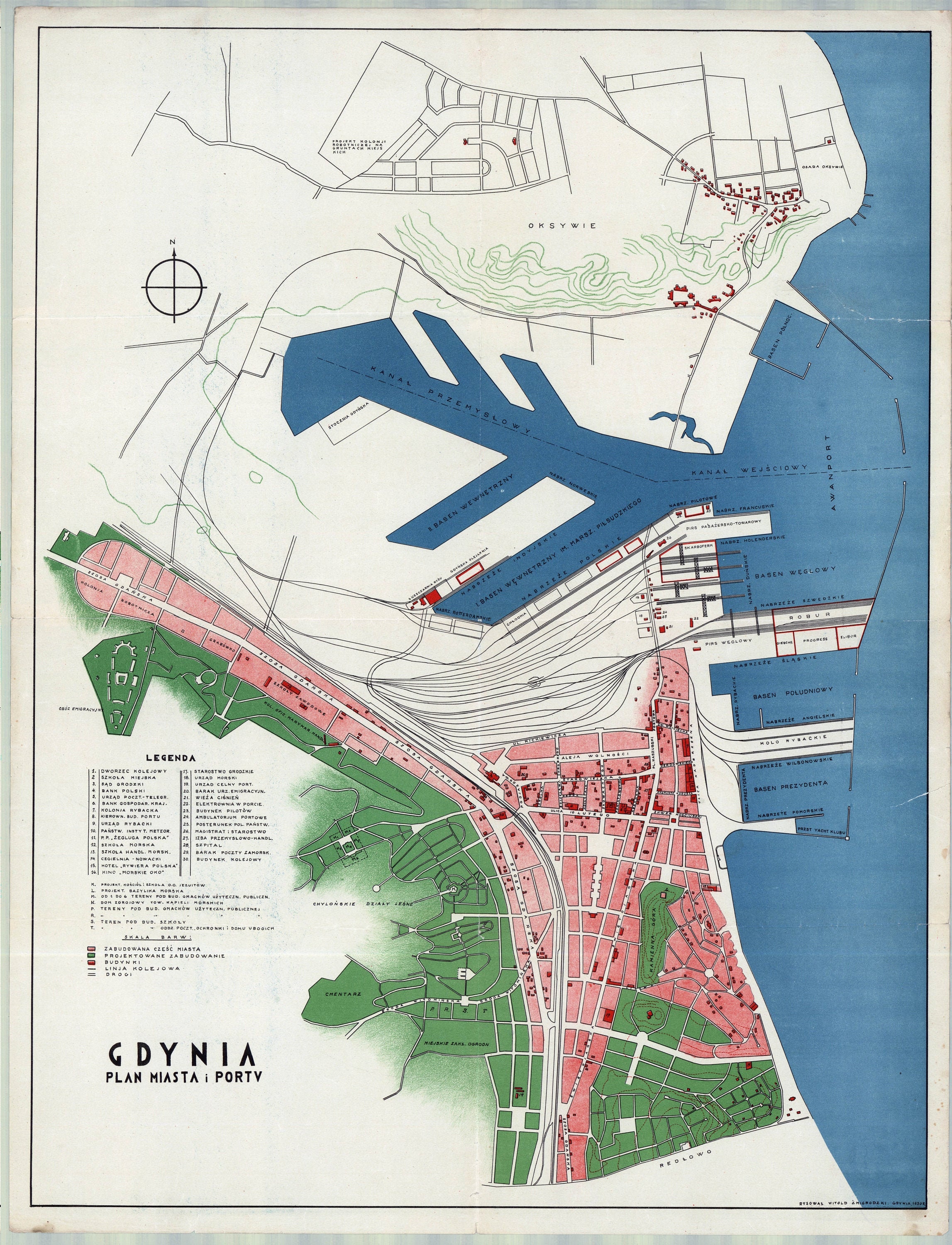 Gdynia Karte - Gdynia Stadt Druck - Europakarte - Karte von Polen - Karte Kunst - Polen Karte Kunst - Vintage Stadtkarte - Polen Karte - 1930