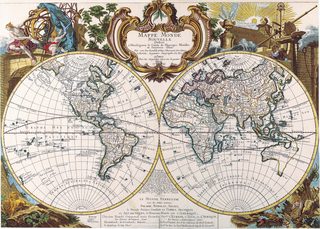 Old World Map, Digital Old World Map, Printable Download, Vintage World