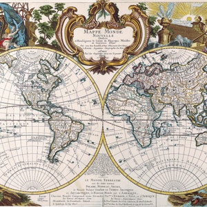 Old World Map, Digital Old World Map, Printable Download, Vintage World Map, PRINTABLE Map, Large World Map, Antique World Map, 1744 Map