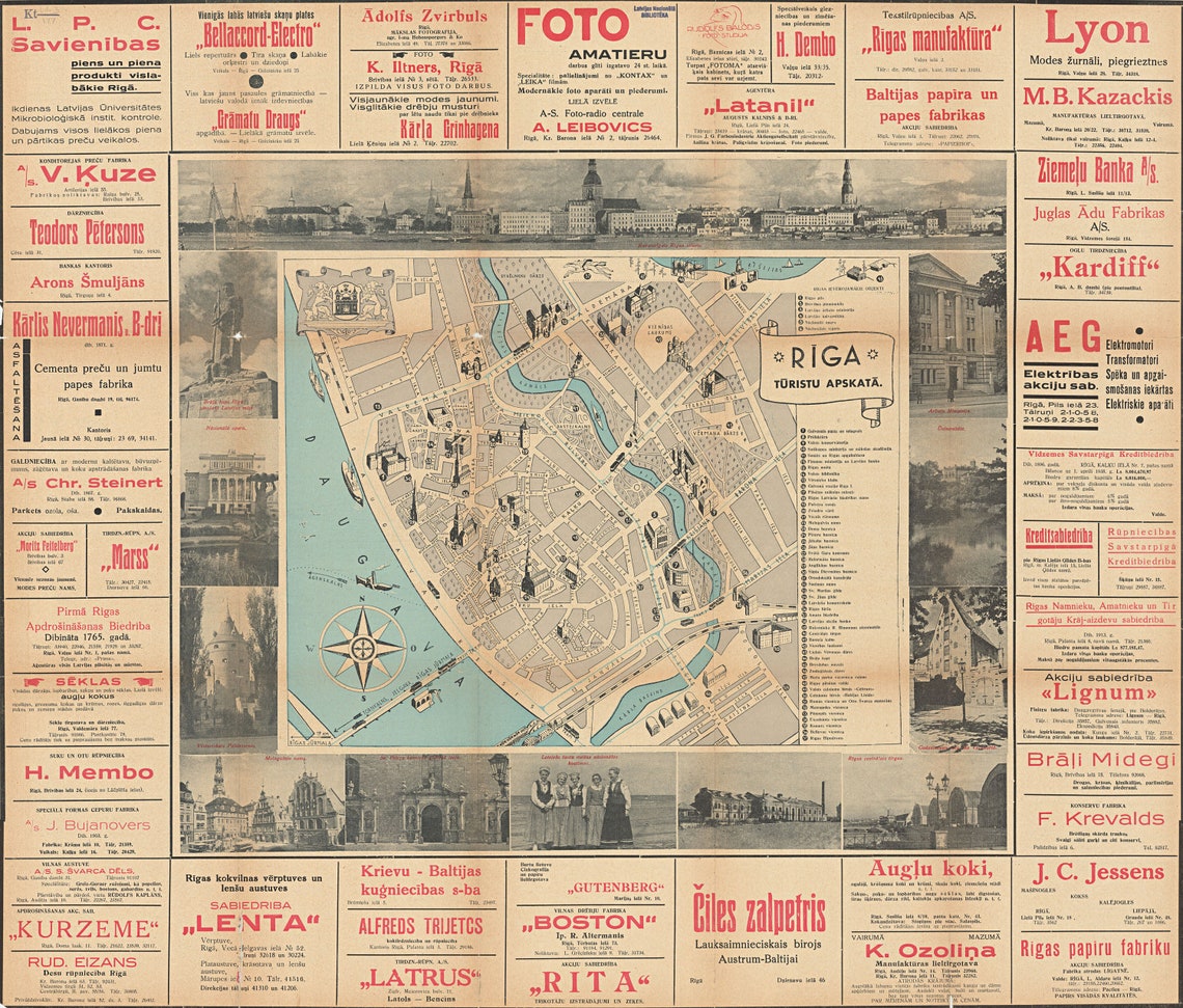 Riga Map, Retro Riga Plan, Old Map of Riga, Vintage Latvia Map, Latvia ...