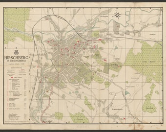 Jelenia Góra Map, Jelenia Gūra Map, Jelenia Gora Map, Old Map of Jelenia Gora, Hirschberg Map, Old Map of Hirschberg, Jelenia Gora Print,