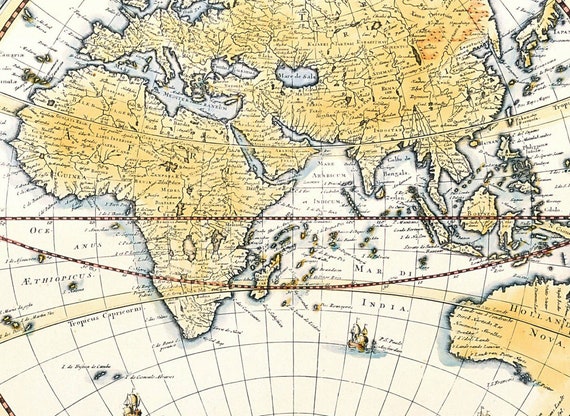 アンティーク世界地図、古い世界地図、デジタル地図プリント