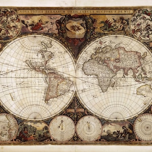 Antike Weltkarte, alte Weltkarte, digitaler Kartendruck, Vintage Karte, Vintage Kartendruck, alte Karten, alte Karten, alter Kartendruck, antike Karte 1665