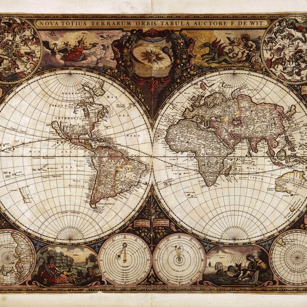 Antique World Map, Old World Map, Digital Map Print, Vintage Map, Vintage Map Print, Ancient Maps, Old Maps, Old Map Print, Antique Map 1665