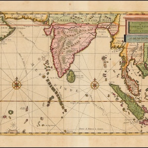 Old Map of India, India Map, Map of India, Vintage Map Print, Ancient Maps, Old Maps, Old Map Print, Antique Map, Poster Map, 1718