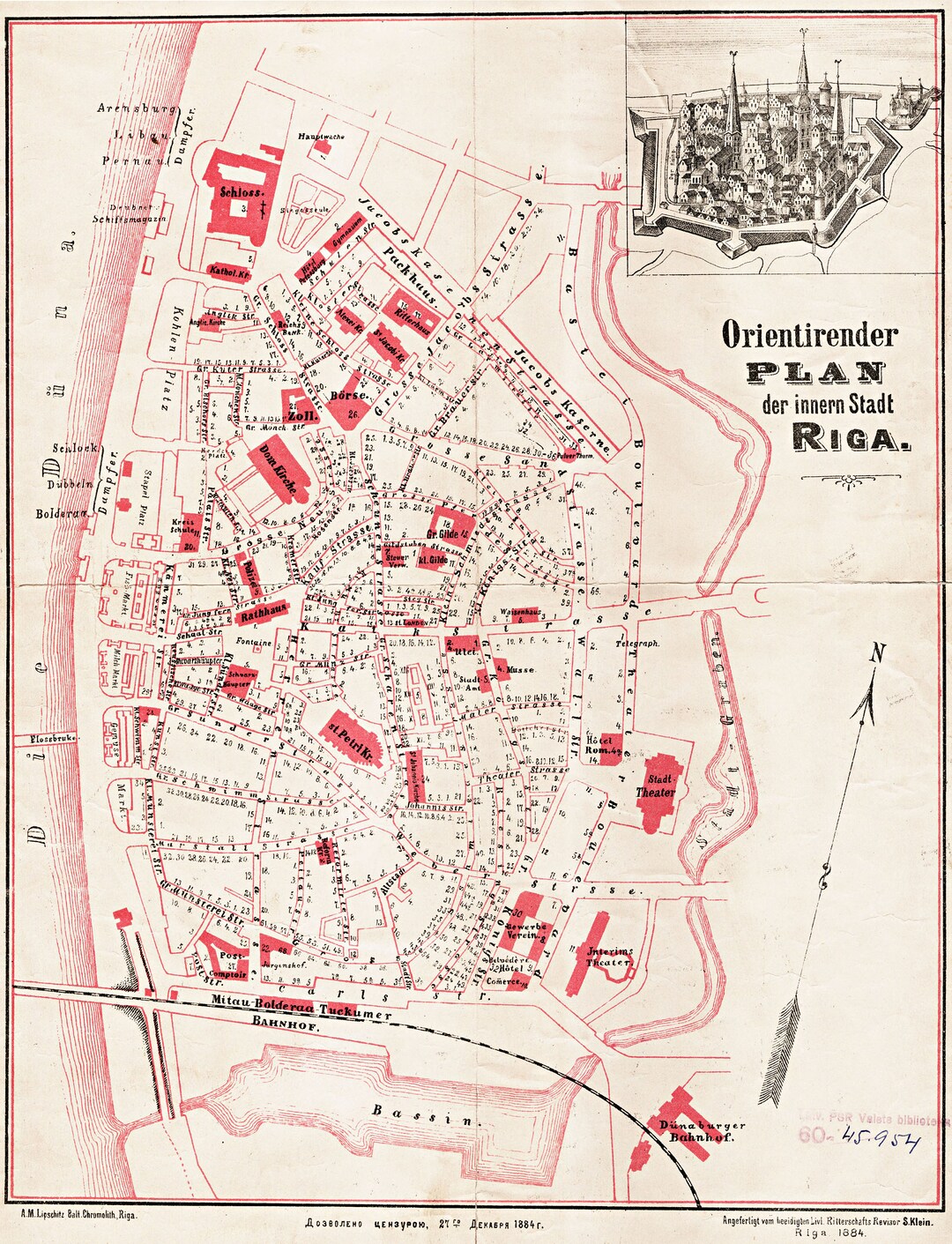 Riga Map - Old Map of Riga - Latvia Map Wall Decor - Europe Map - Map ...