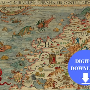 Part of Carta Marina, Finland Map, Old World Map, Digital Old World Map, Large World Map, Antique World Map, 1539, Poster Map, Vintage Map
