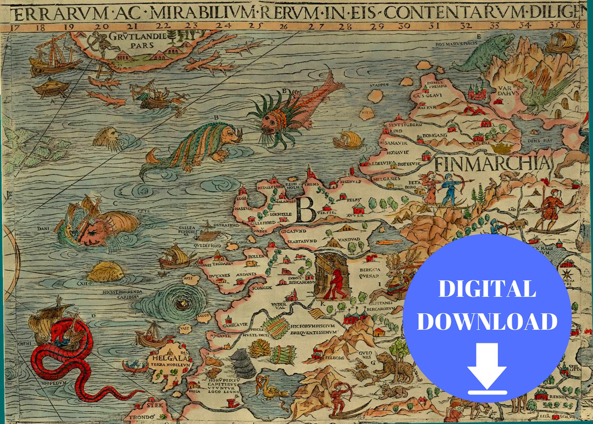 カルタ・マリーナの一部、フィンランド地図、古世界地図、デジタル古