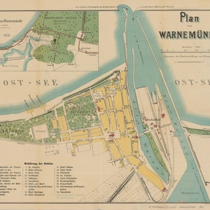 Warnemunde Map, Map of Warnemunde, Old Warnemunde Map, Warnemünde Map, Rostock Map, Rostock City, Rostock Plan, Rostock, Germany Map, 1907