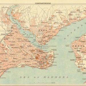 Carte de Constantinople, Carte de Constantinople, Carte ancienne de Constantinople, Carte rétro de Constantinople, Carte vintage de Constantinople, Art de Constantinople