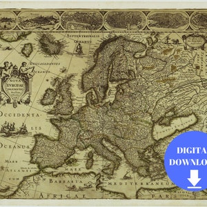 Old Europe Map, Digital Old World Map, Printable Download, Vintage World Map, PRINTABLE Map, Large World Map, Antique World Map, Poster Map