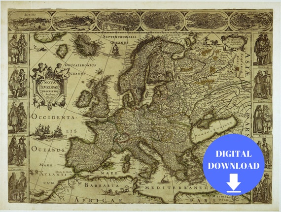 old europe map digital old world map printable download etsy ireland