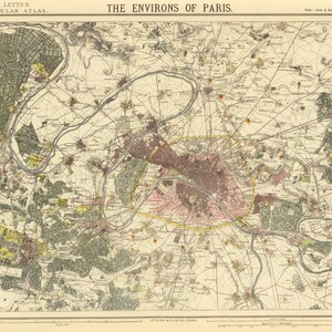 Mapa Paryża, Mapa Paryża, Dekoracja Paryża, Sztuka ścienna Paryża, Wydruk Paryża, Plakat Paryża, Sztuka Paryża, Mapa Francji, Wydruk mapy Francji, Plakat Francji, 1883