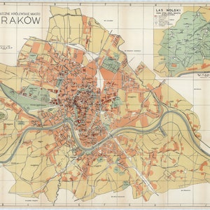 Kraków Map, Old Map of Kraków, Kraków Print, Krakow Plan, Krakow City, Krakow City Plan, Krakow Poster, Old Krakow Print, Cracow Map