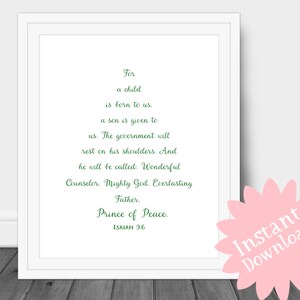 Scripture Isaiah 9:6, Christmas Tree Words, Christmas Decor, Christmas Printable, Christmas Gift, Prince of Peace, Digital Download, Sign