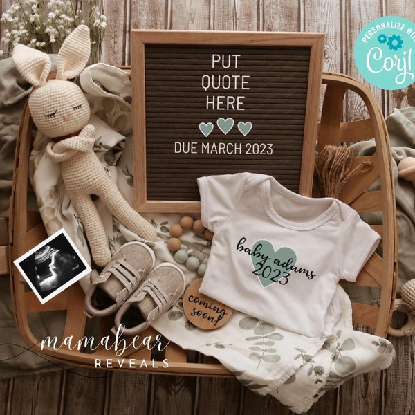 Digital Pregnancy Announcement Template, Baby Basket Announcement, Custom Quote Letterboard Baby Reveal, Facebook, Instagram, Gender Neutral