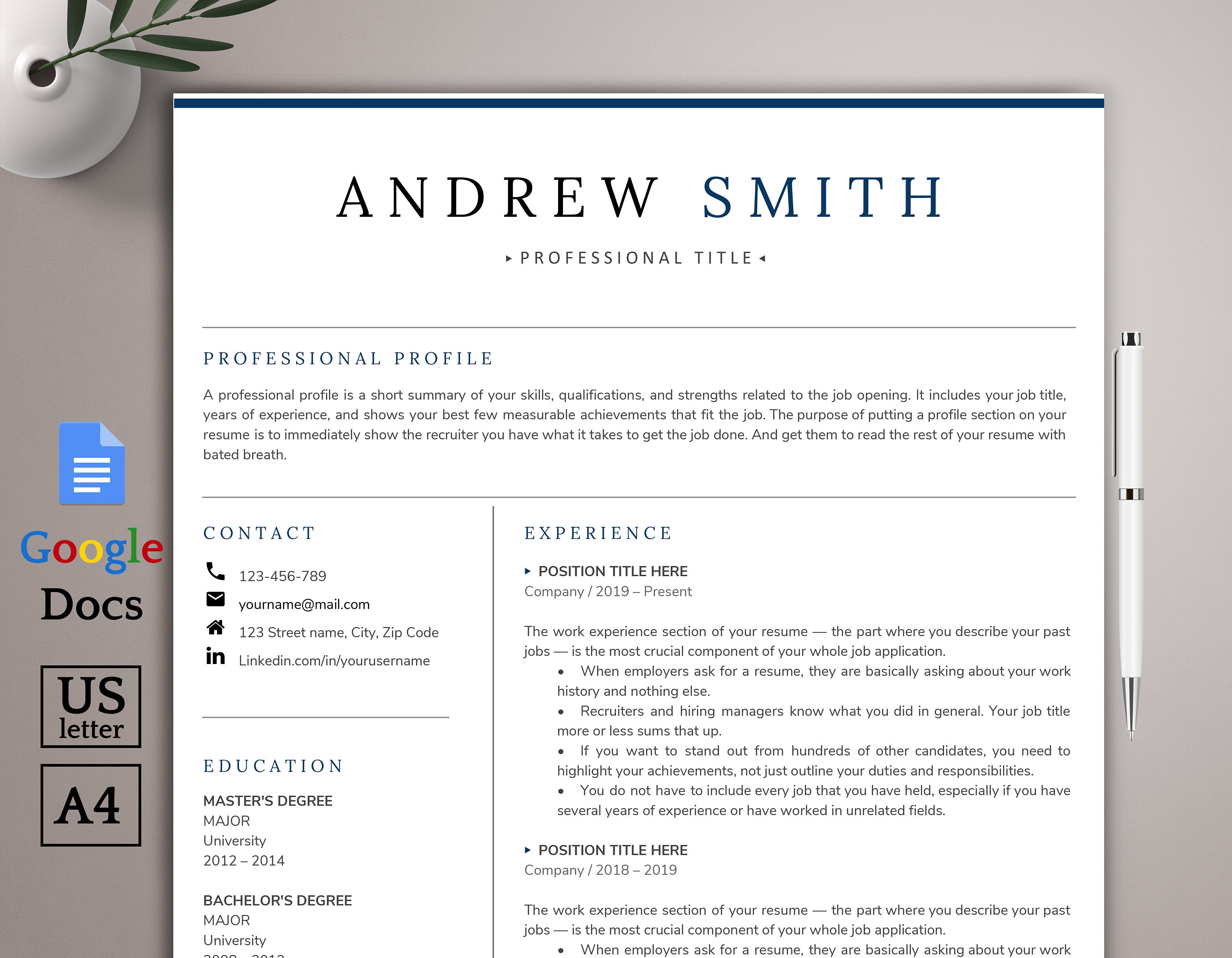 Google Docs Resume Template Minimalist Resume Template Etsy